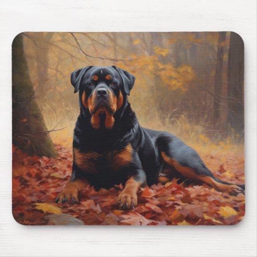 Rottweiler im Herbst Leaves Fall Inspiriert Mousepad (Vorne)