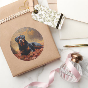 Rottweiler im Herbst Leaves Fall Inspiriert Runder Aufkleber
