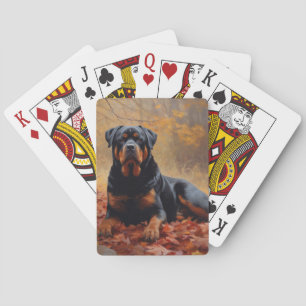 Rottweiler im Herbstlaubfall inspiriert Spielkarten