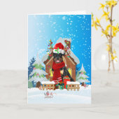 Rottweiler im Schnee mit Weihnachtsgeschenken Karte (Gelbe Blume)