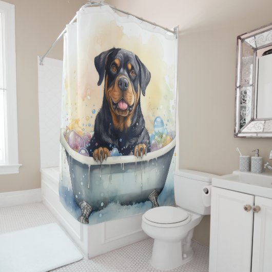 Rottweiler in der Badewanne Wasserfarben Kunst Duschvorhang (Beispiel)
