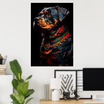 Rottweiler in der zeremoniellen Kleidung des Krieg