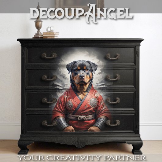 Rottweiler in Rot Kimono - Decoupage - Seidenpapier