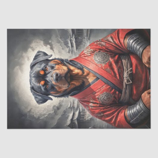 Rottweiler in Rot Kimono - Decoupage - Seidenpapier (Vorderseite)