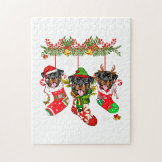 Rottweiler in Socken Weihnachten Weihnachtsmannmüt Puzzle
