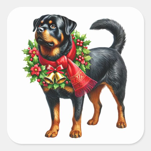 Rottweiler in Weihnachtsgear Quadratischer Aufkleber (Vorderseite)