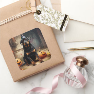 Rottweiler Kürbisse Halloween Gruselig Quadratischer Aufkleber