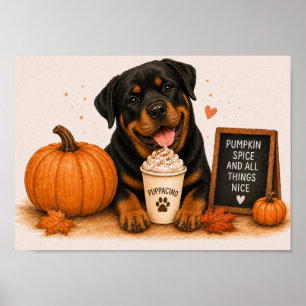 Rottweiler lädt zu Pumpkin Spice Puppaccino A4 ein Poster