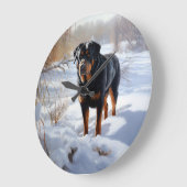 Rottweiler lässt es Weihnachten schneien Große Wanduhr (Winkel)