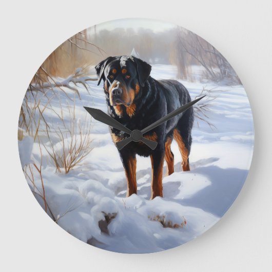 Rottweiler lässt es Weihnachten schneien Große Wanduhr (Vorderseite)