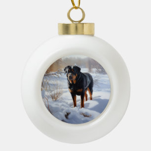 Rottweiler lässt es Weihnachten schneien Keramik Kugel-Ornament