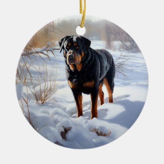 Rottweiler lässt es Weihnachten schneien Keramik Ornament (Vorne)