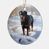 Rottweiler lässt es Weihnachten schneien Keramik Ornament (Links)