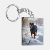 Rottweiler lässt es Weihnachten schneien Schlüsselanhänger (Vorderseite links)