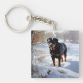 Rottweiler lässt es Weihnachten schneien Schlüsselanhänger (Vorderseite)