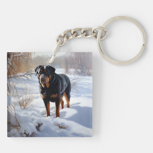Rottweiler lässt es Weihnachten schneien Schlüsselanhänger (Rückseite)