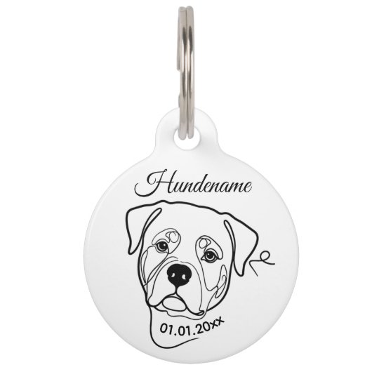 Rottweiler Line Art Personalized Tag Haustiermarke (Vorderseite)