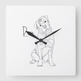 Rottweiler-Liniengrafik mit Namen Quadratische Wanduhr