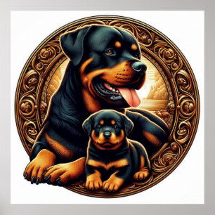 Rottweiler Mama und Welpe Poster