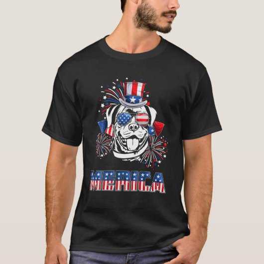 Rottweiler Merica Feuerwerk 4. Juli Männer Jungen T-Shirt (Vorderseite)