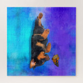 Rottweiler - Metzgerhund Welpe mit Schmetterling Puzzle (Horizontal)