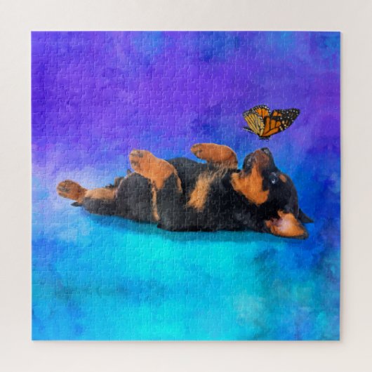 Rottweiler - Metzgerhund Welpe mit Schmetterling Puzzle (Vertikal)