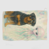 Rottweiler mit Außerirdischem Golfhandtuch (Horizontal)