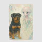 Rottweiler mit Außerirdischem Golfhandtuch (Vorderseite)