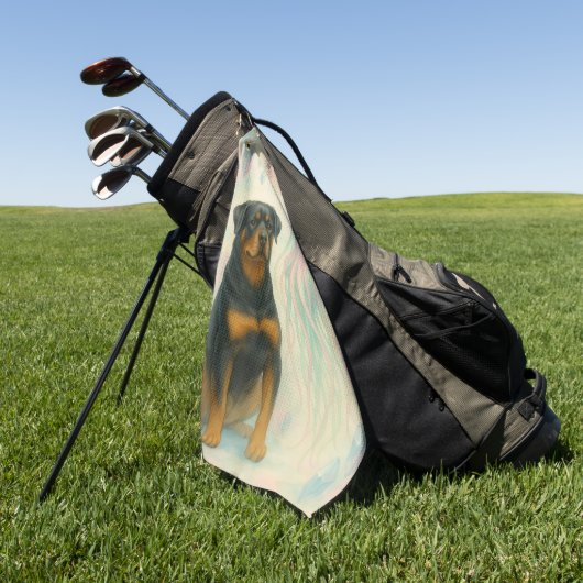 Rottweiler mit Außerirdischem Golfhandtuch (Gras)
