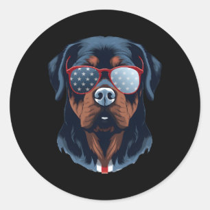 Rottweiler mit der patriotischen US-Flagge Amerika Runder Aufkleber