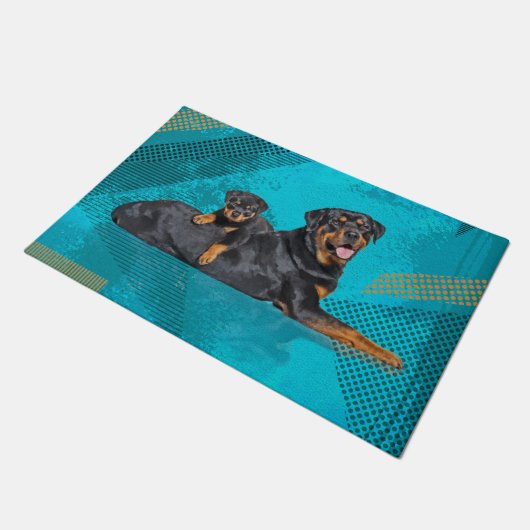 Rottweiler mit einem Welpen Fußmatte (Schrägansicht)