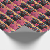 Rottweiler mit Herz-Rose Valentinstag Geschenkpapier (Ecke)
