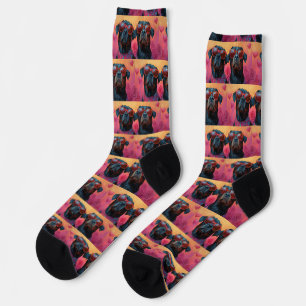 Rottweiler mit Herz-Rose Valentinstag Socken