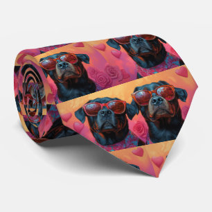 Rottweiler mit Herz Rosen Valentinstag Krawatte