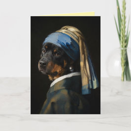 Rottweiler mit Perlenohrring Grußkarte Karte