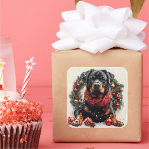 Rottweiler mit Weihnachtsfeiertag Quadratischer Aufkleber