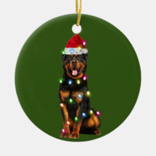 Rottweiler mit Weihnachtsschäfte Weihnachtsmannm Keramik Ornament