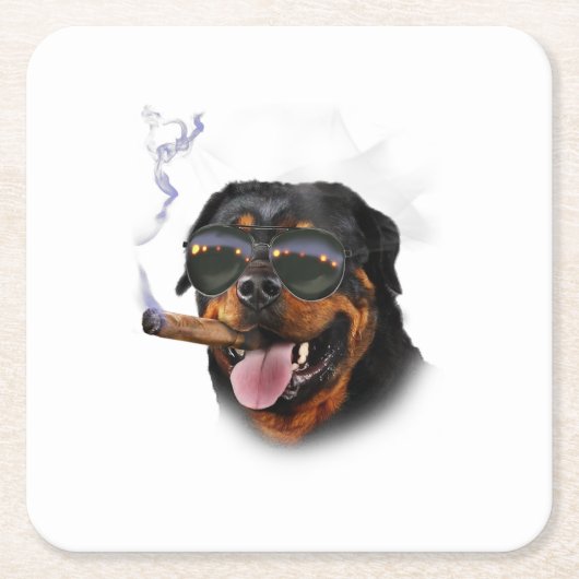 Rottweiler mit Zigarre mit Aviator-Sonnenblase, Rechteckiger Pappuntersetzer (Vorderseite)