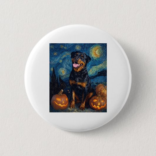 Rottweiler Niedlich Hund Halloween Kürbislaterne P Button (Vorderseite)