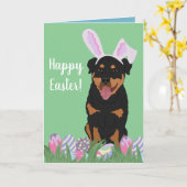 Rottweiler Osterhase Karte (Gelbe Blume)