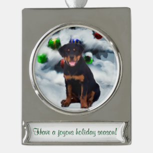 Rottweiler Personalisierte Weihnachten Banner-Ornament Silber
