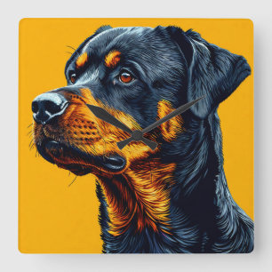 Rottweiler-Porträt Quadratische Wanduhr
