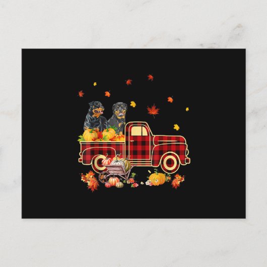 Rottweiler Pumpkin Truck Fall Leaf Erntedank Ankündigungspostkarte (Vorderseite)