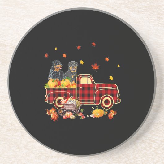 Rottweiler Pumpkin Truck Fall Leaf Erntedank Getränkeuntersetzer (Vorne)