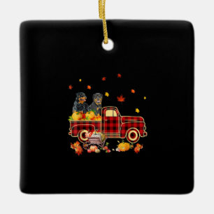 Rottweiler Pumpkin Truck Fall Leaf Erntedank Keramikornament