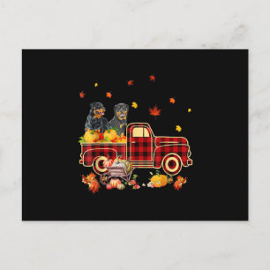 Rottweiler Pumpkin Truck Fall Leaf Erntedank Postkarte