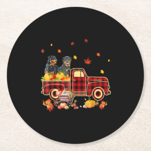 Rottweiler Pumpkin Truck Fall Leaf Erntedank Runder Pappuntersetzer