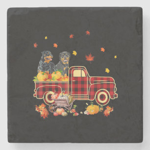 Rottweiler Pumpkin Truck Fall Leaf Erntedank Steinuntersetzer