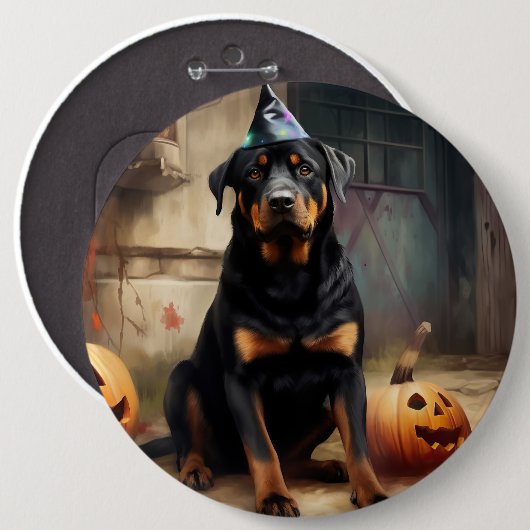 Rottweiler Pumpkins Halloween Beängstigend Button (Vorne & Hinten)