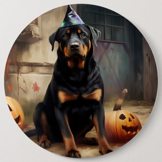 Rottweiler Pumpkins Halloween Beängstigend Button (Vorderseite)